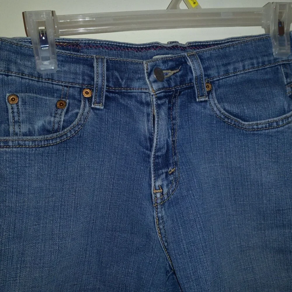 Levis 514 Cut Off Denim Shorts-Size 4-Bermuda Length-Raw Hem-Red Tab-Flap Pocket